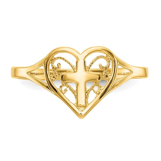 10k Polished Heart with Cross Ring