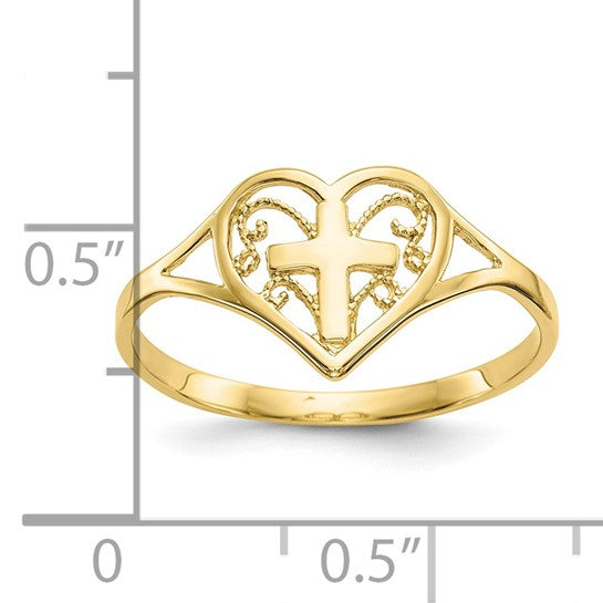10k Polished Heart with Cross Ring