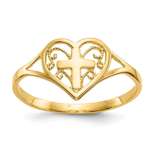 10k Polished Heart with Cross Ring