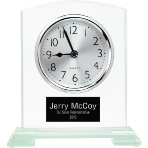 6 1/2" Square Arch Glass Clock With Personalized Engraving