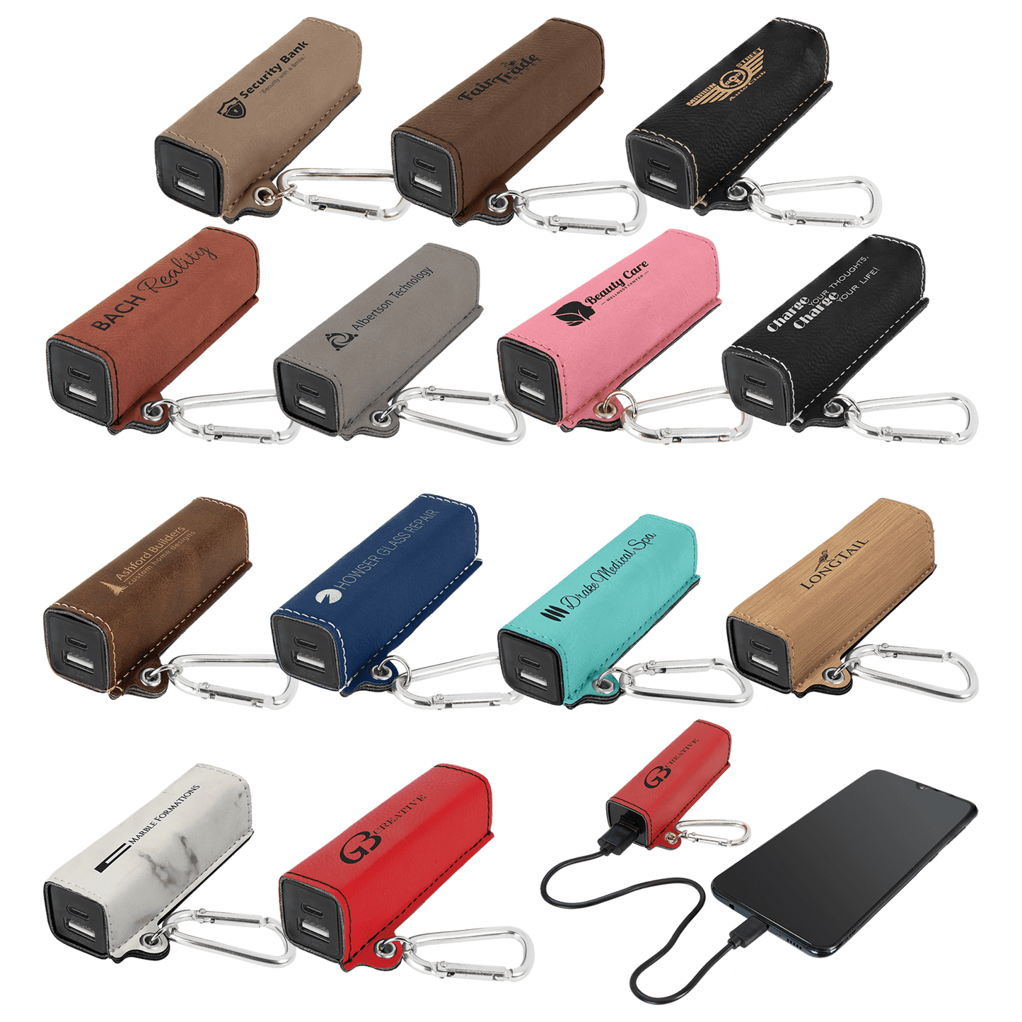 Laserable Leatherette Power Bank With Key Chain