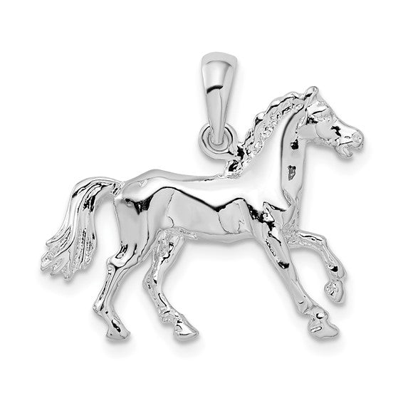 Silver horse pendant on a white background