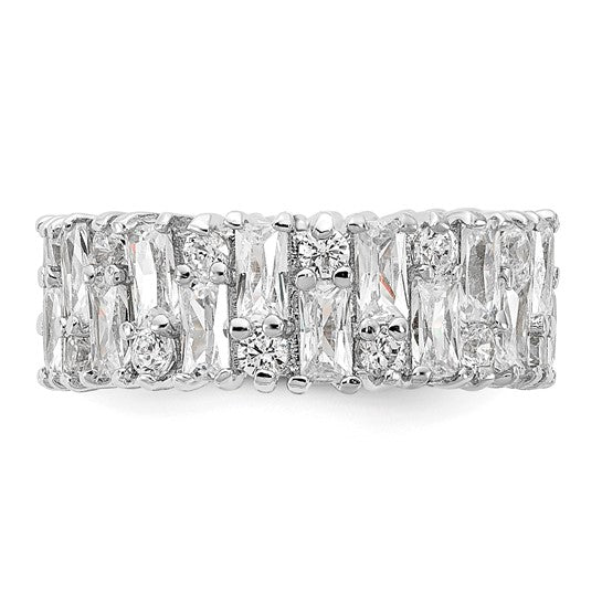 Sterling Silver Fancy Baguette-cut and Brilliant-cut Ring