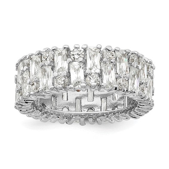 Sterling Silver Fancy Baguette-cut and Brilliant-cut Ring