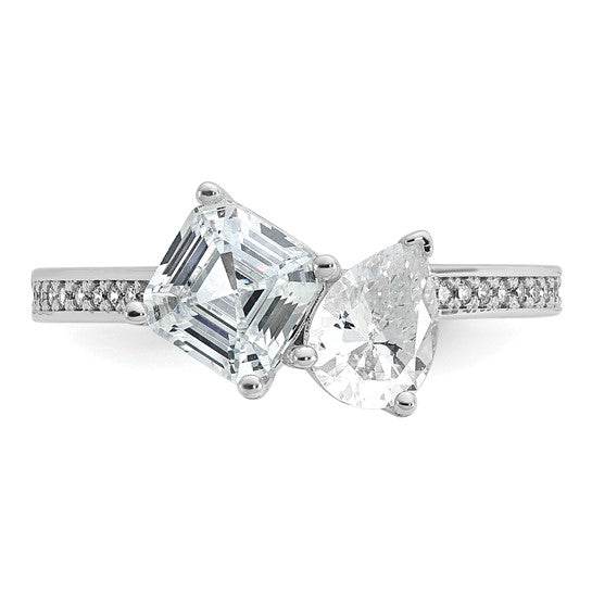 Sterling Silver Polished Pear and Square Ring