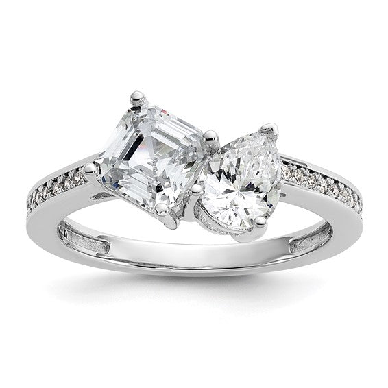 Sterling Silver Polished Pear and Square Ring