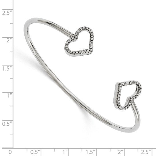Sterling Silver 60 Stone Micro Pavé CZ Hearts Bangle