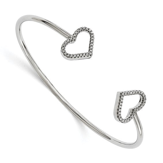 Sterling Silver 60 Stone Micro Pavé CZ Hearts Bangle