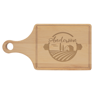 13 1/2" x 7" Maple Cutting Board Paddle Shape with Drip Ring and Personalized Engraving