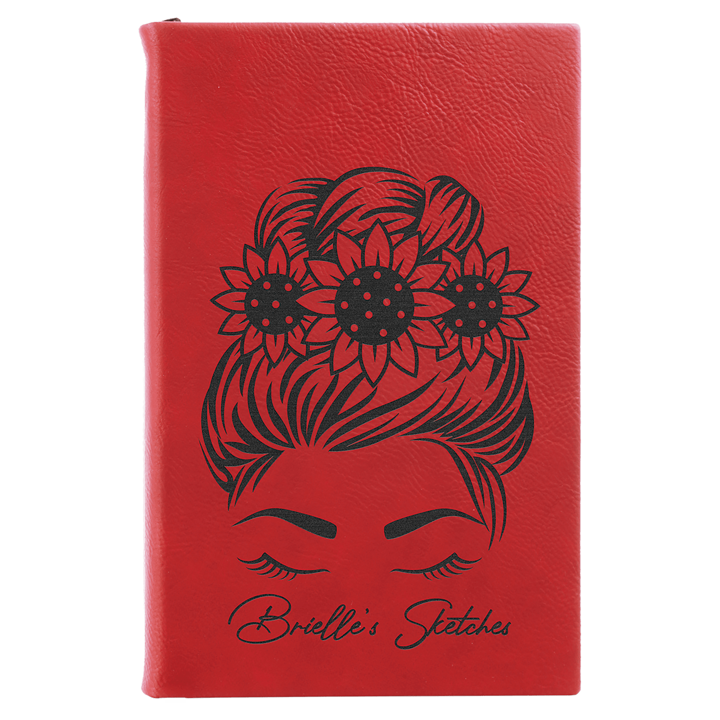 5 1/4" x 8 1/4" Red Leather Sketch Book With Personal Engraving