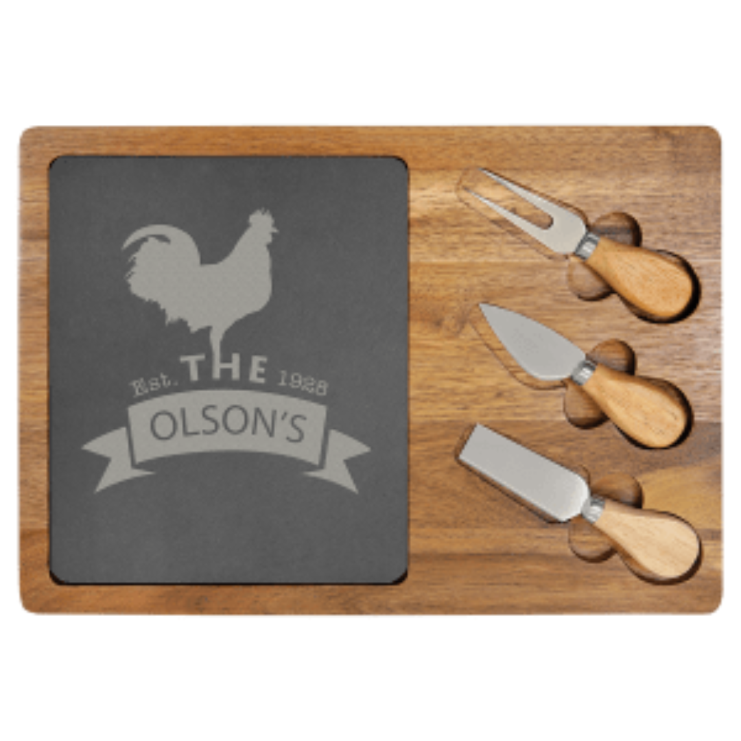 13 3/4" x 9 3/4" Acacia Wood/Slate Rectangle Cutting Board Set