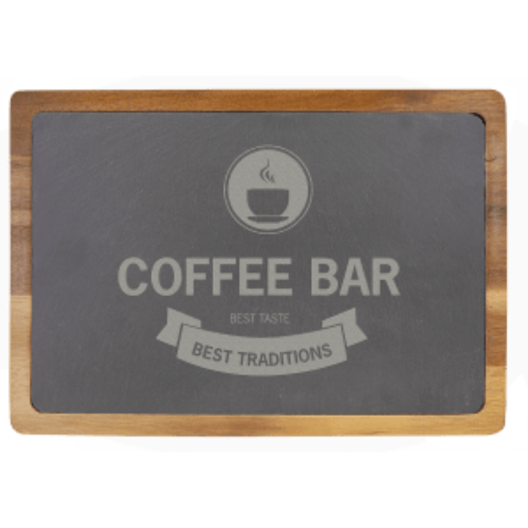 13" x 9" Acacia Wood/Slate Cutting Board with Personalized Engraving