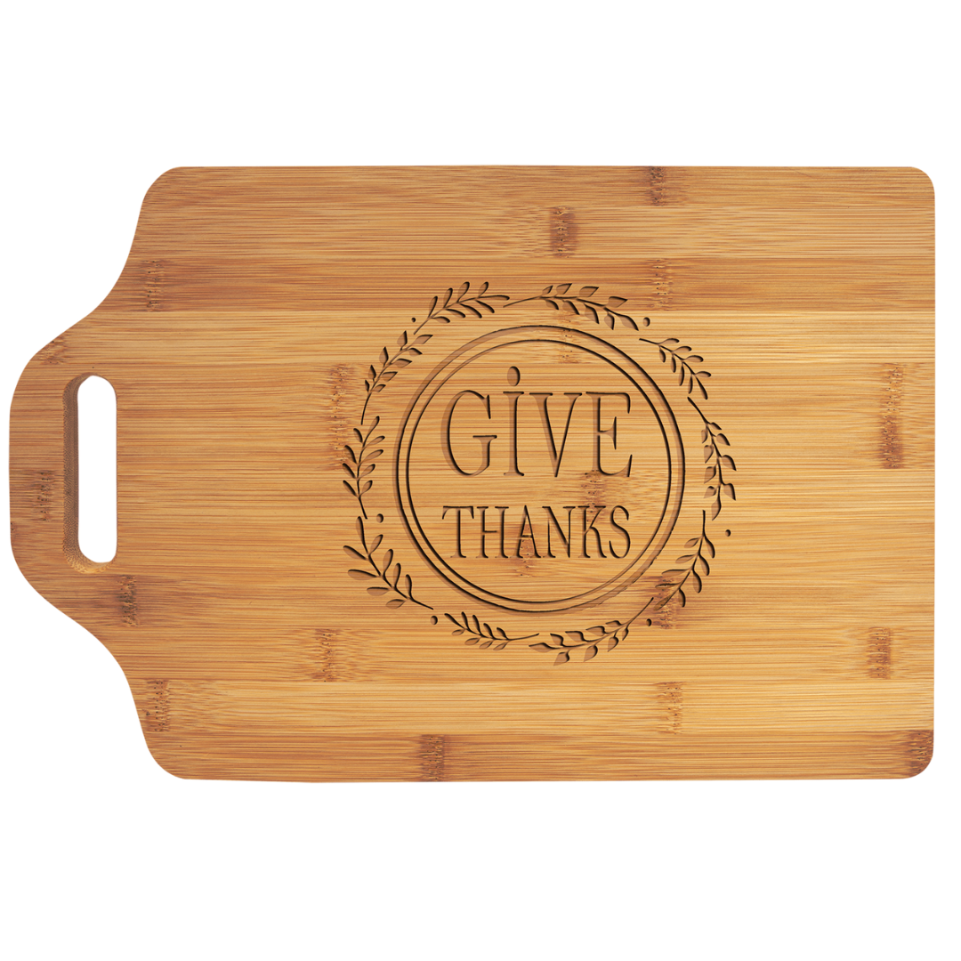 15" x 10 1/4" Bamboo Cutting Board with Handle and Personalized Engraving