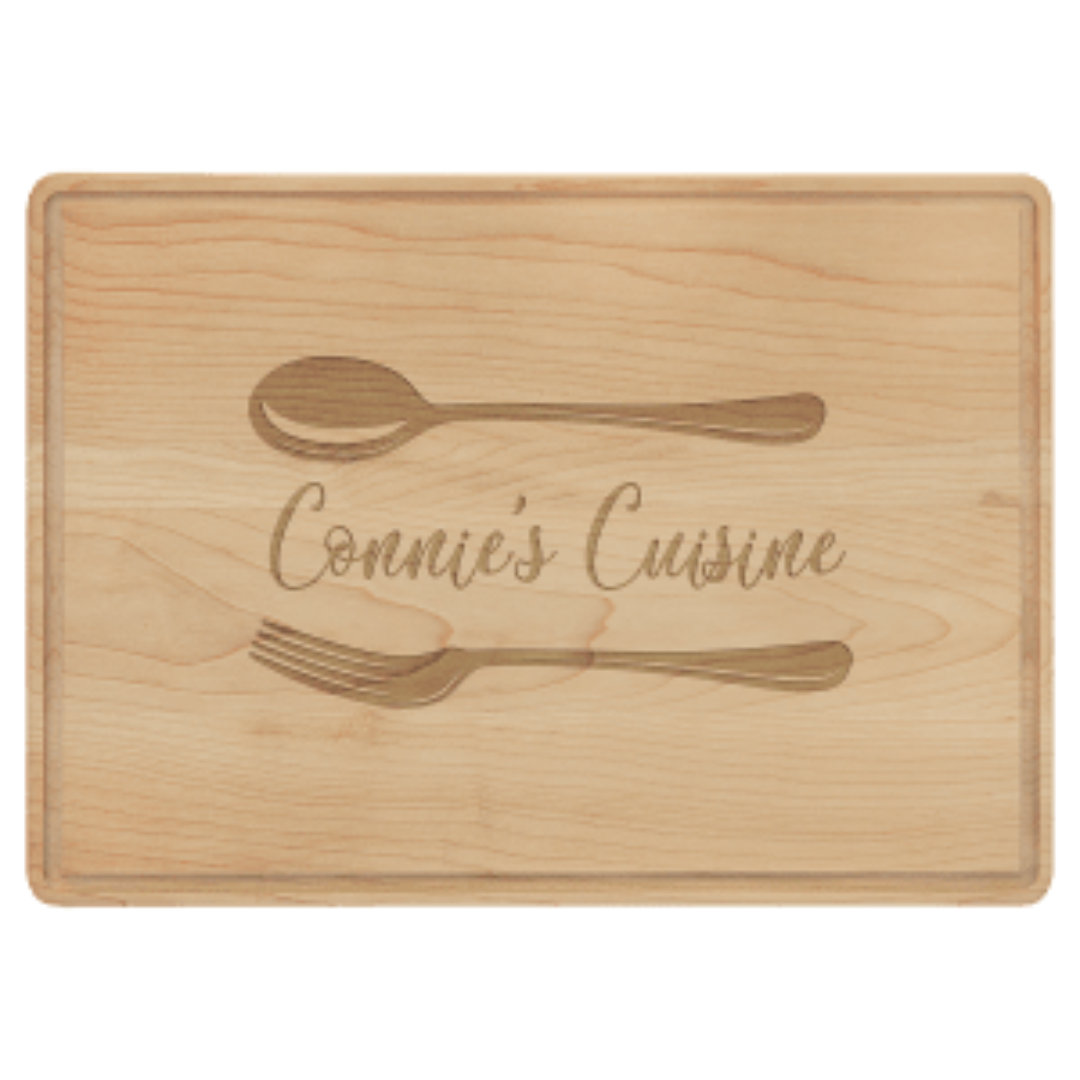 13 3/4" x 9 3/4" Maple Cutting Board with Drip Ring and Personalized Engraving