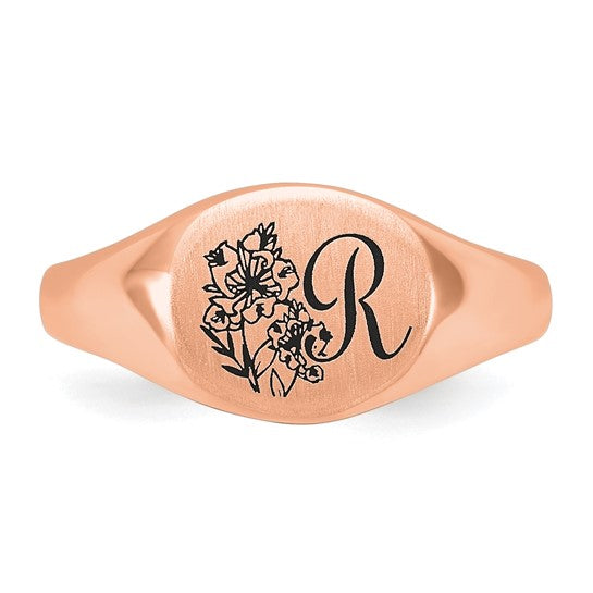 Rose Gold Initial and Birth Flower Signet Ring