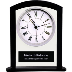 6 1/4" Black/Clear Glass Square Arch Clock With Personalized Engraving