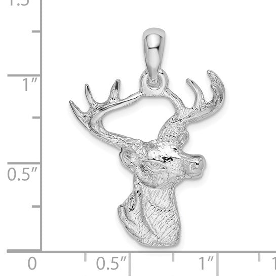 Sterling Silver Buck Deer Head Profile Pendant