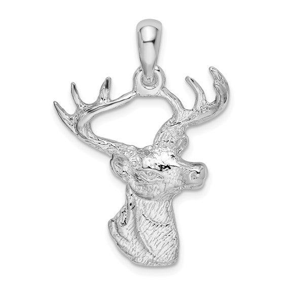 Sterling Silver Buck Deer Head Profile Pendant