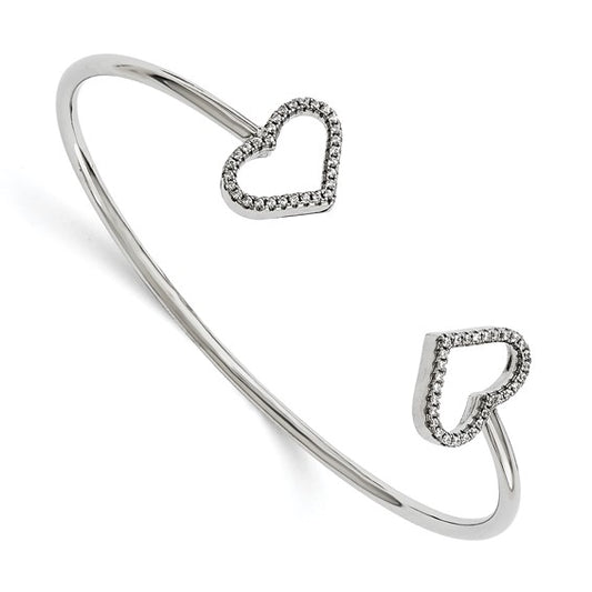 Sterling Silver 60 Stone Micro Pavé CZ Hearts Bangle