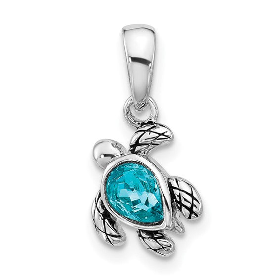 Sterling Silver Birthstone Turtle Pendant
