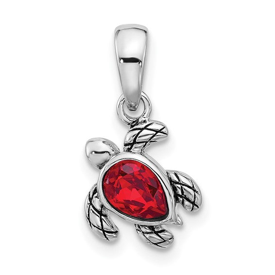 Sterling Silver Birthstone Turtle Pendant