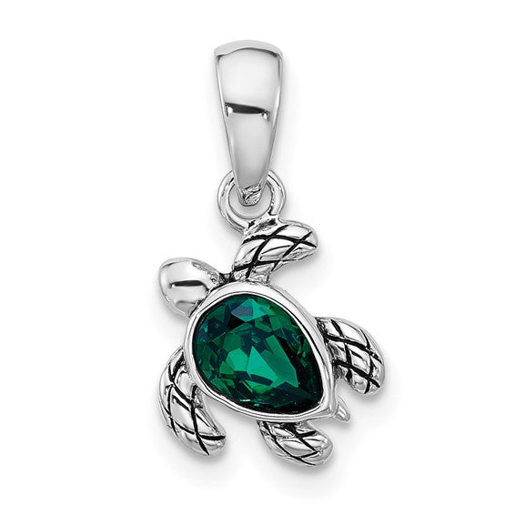 Sterling Silver Birthstone Turtle Pendant