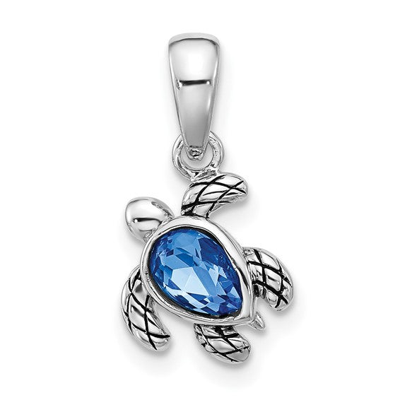 Sterling Silver Birthstone Turtle Pendant