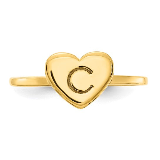 14k Gold Initial Heart Signet Rings