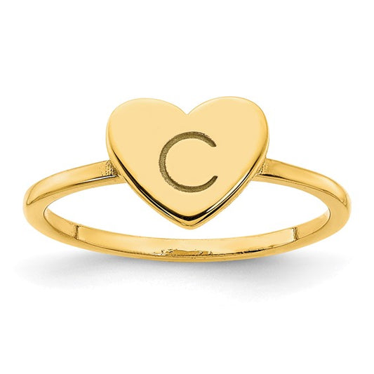 14k Gold Initial Heart Signet Rings