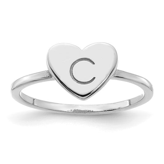 Sterling Silver Initial Heart Signet Rings